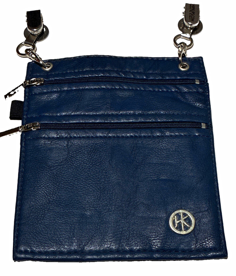 Hip Klips Women’s Blue Zip Wallet Pouch w/ Logo, Belt Clips, Card Slot